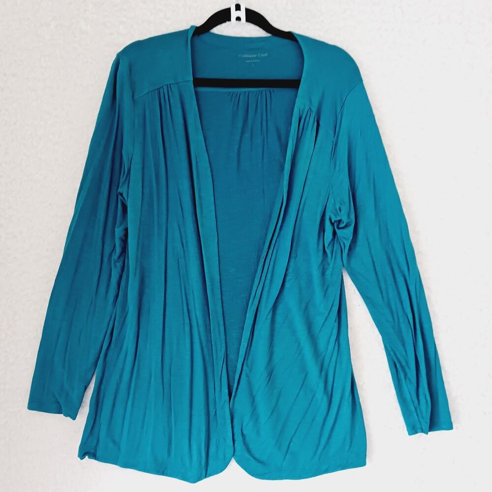 Sweater Coldwater Creek Cardigan Open Long Line Duster Teal Sleeve Ruch Size 14